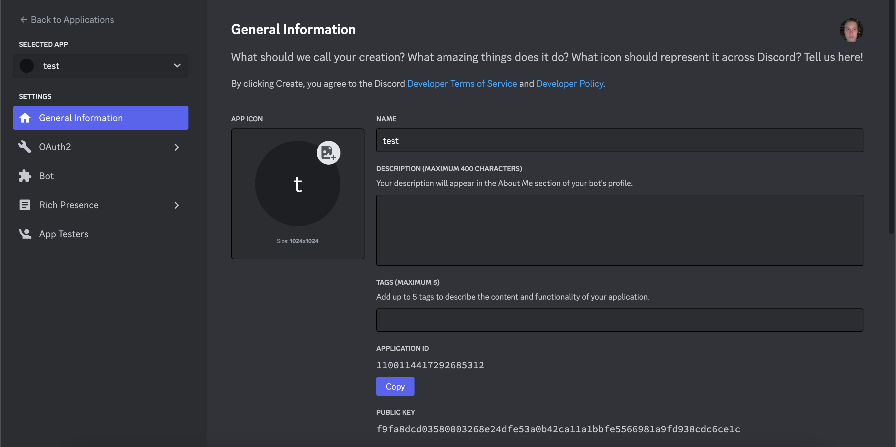 discord developer page image